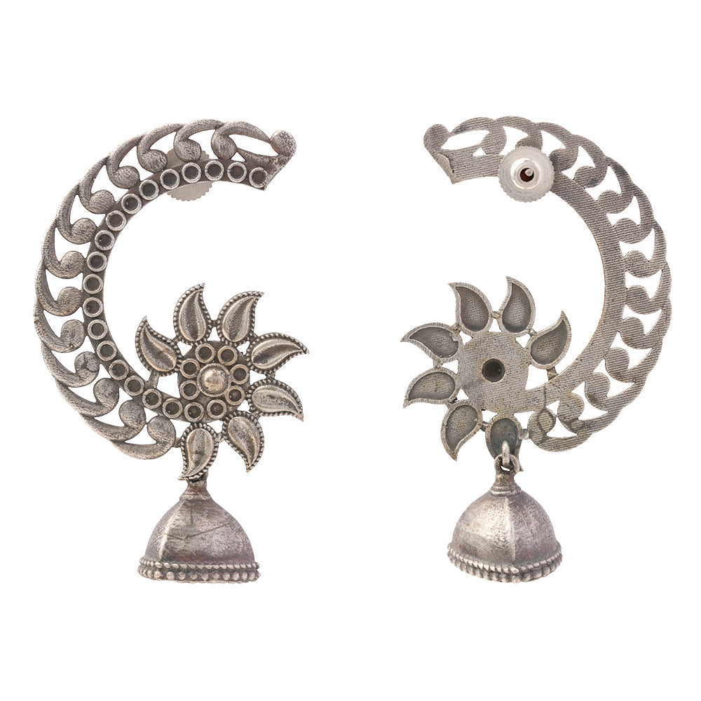 Chandphool- Silver Brass Oxidised Jhumka Earrings