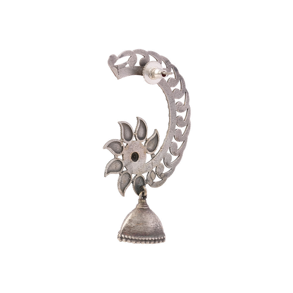 Chandphool- Silver Brass Oxidised Jhumka Earrings