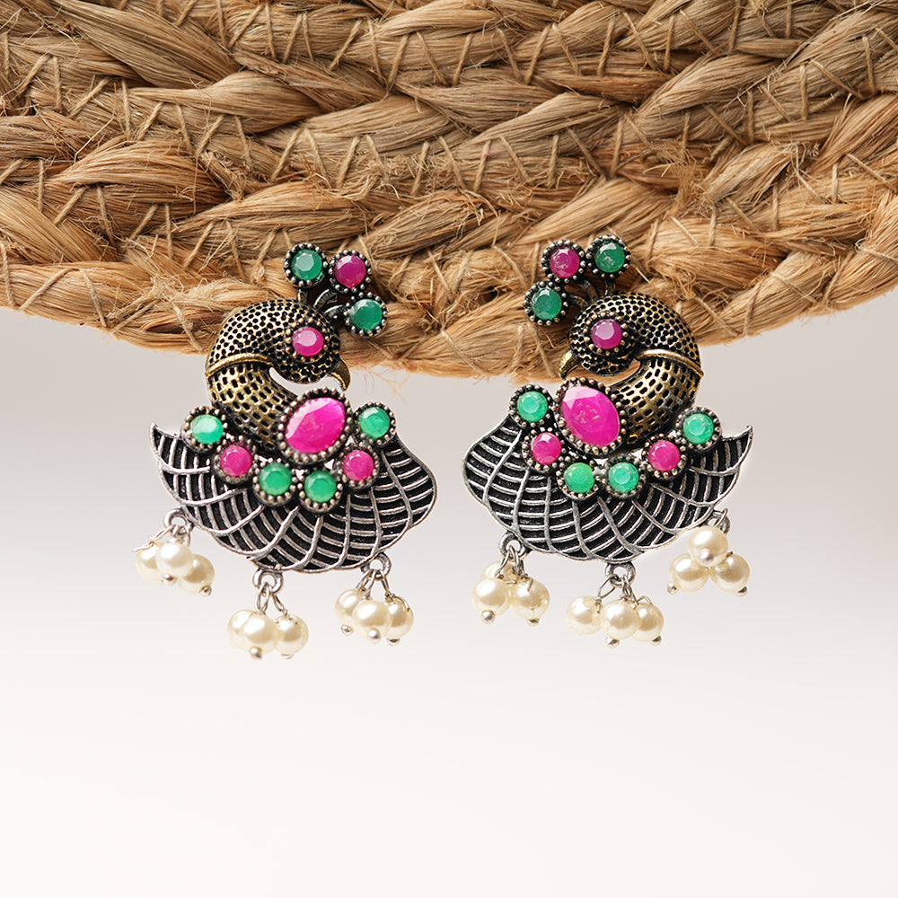Mayuri- Silver Tone Brass Stud Earrings