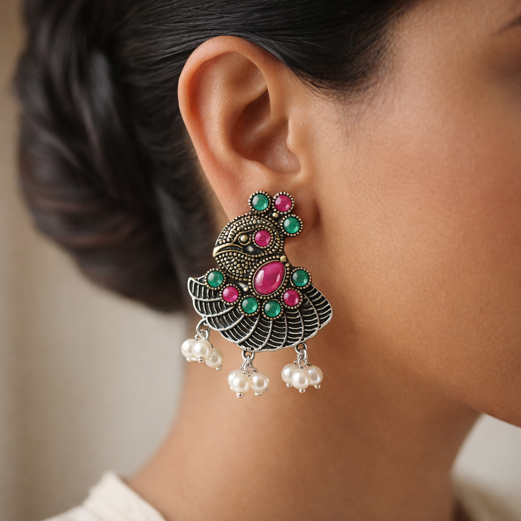 Mayuri- Silver Tone Brass Stud Earrings
