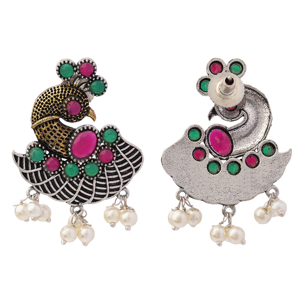 Mayuri- Silver Tone Brass Stud Earrings