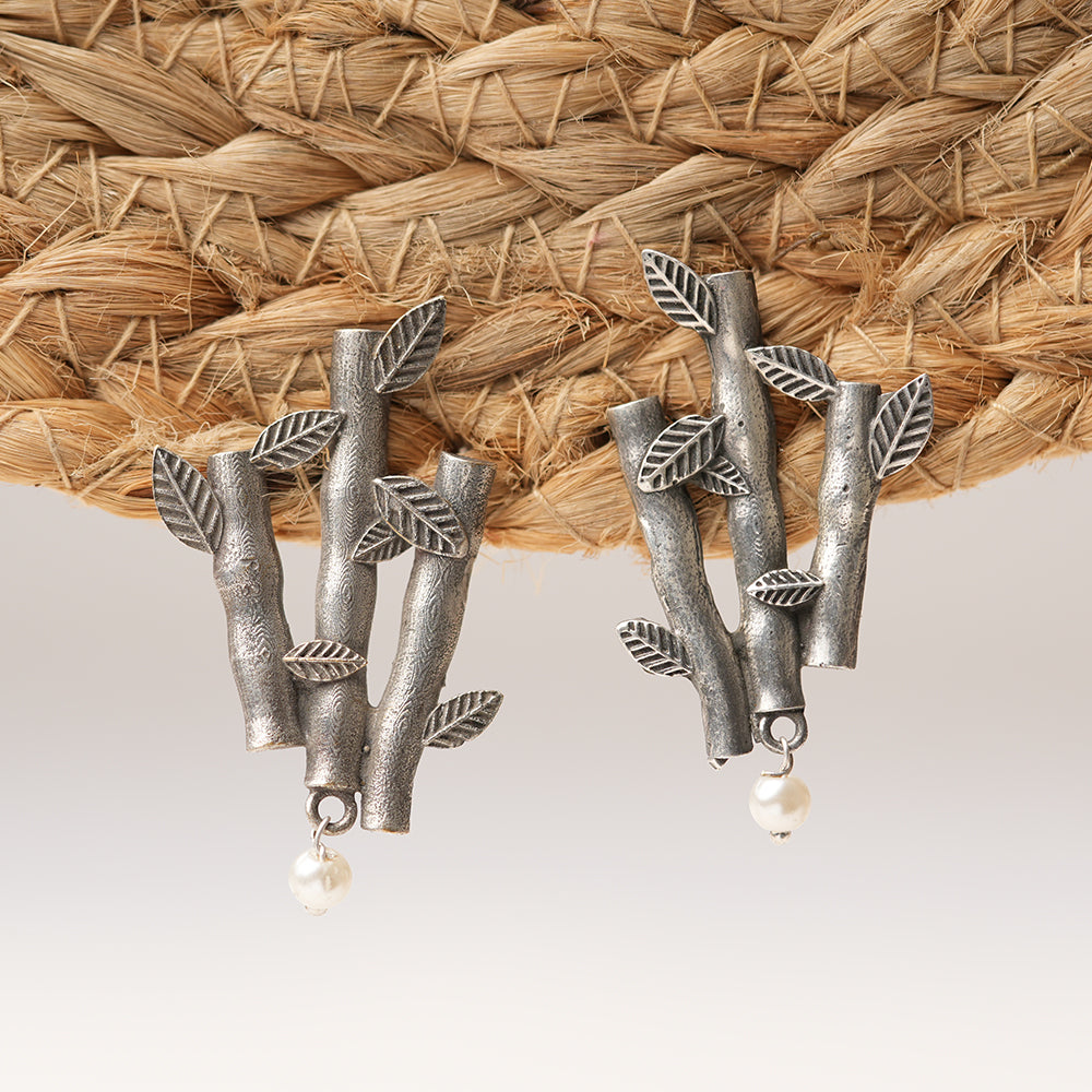 Taruka- Silver Brass oxidised Stud earrings