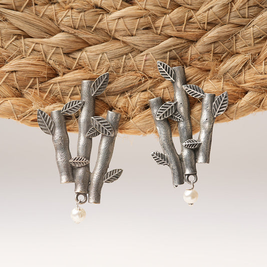 Taruka- Silver Brass oxidised Stud earrings
