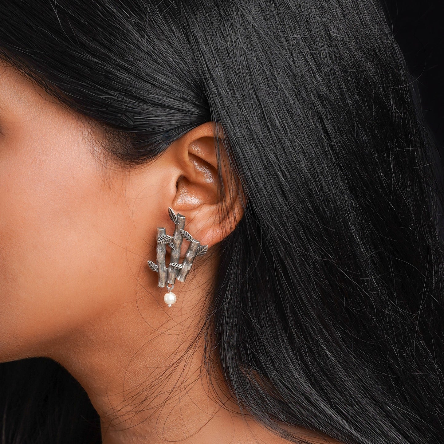 Taruka- Silver Brass oxidised Stud earrings