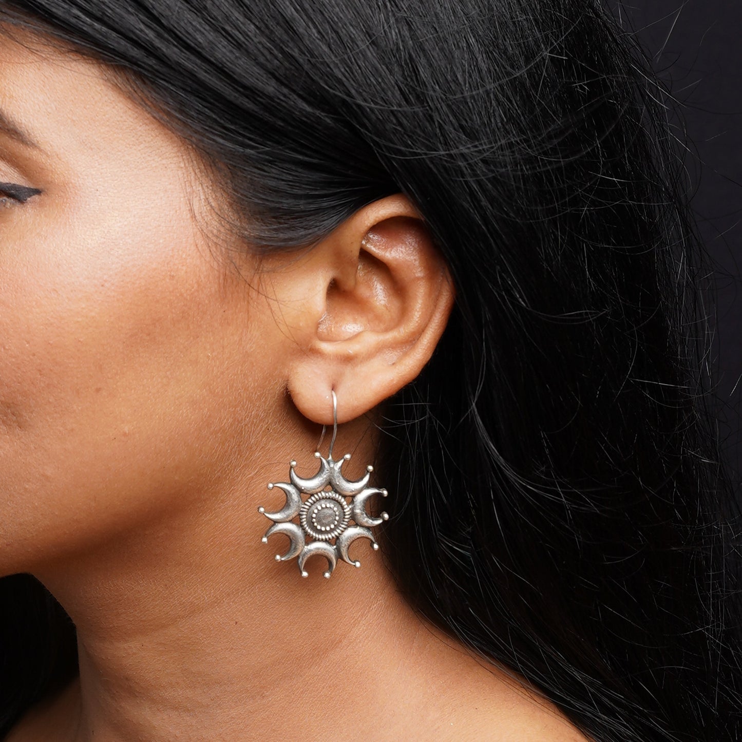 Chanda- Silver Brass oxidised dangler earrings