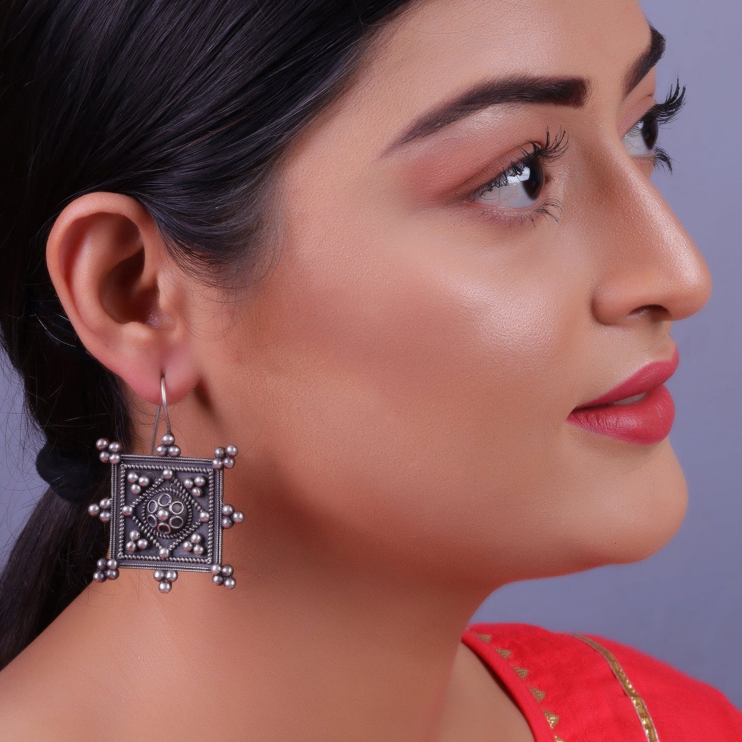 Hirakriti- Silver Brass oxidised dangler earrings