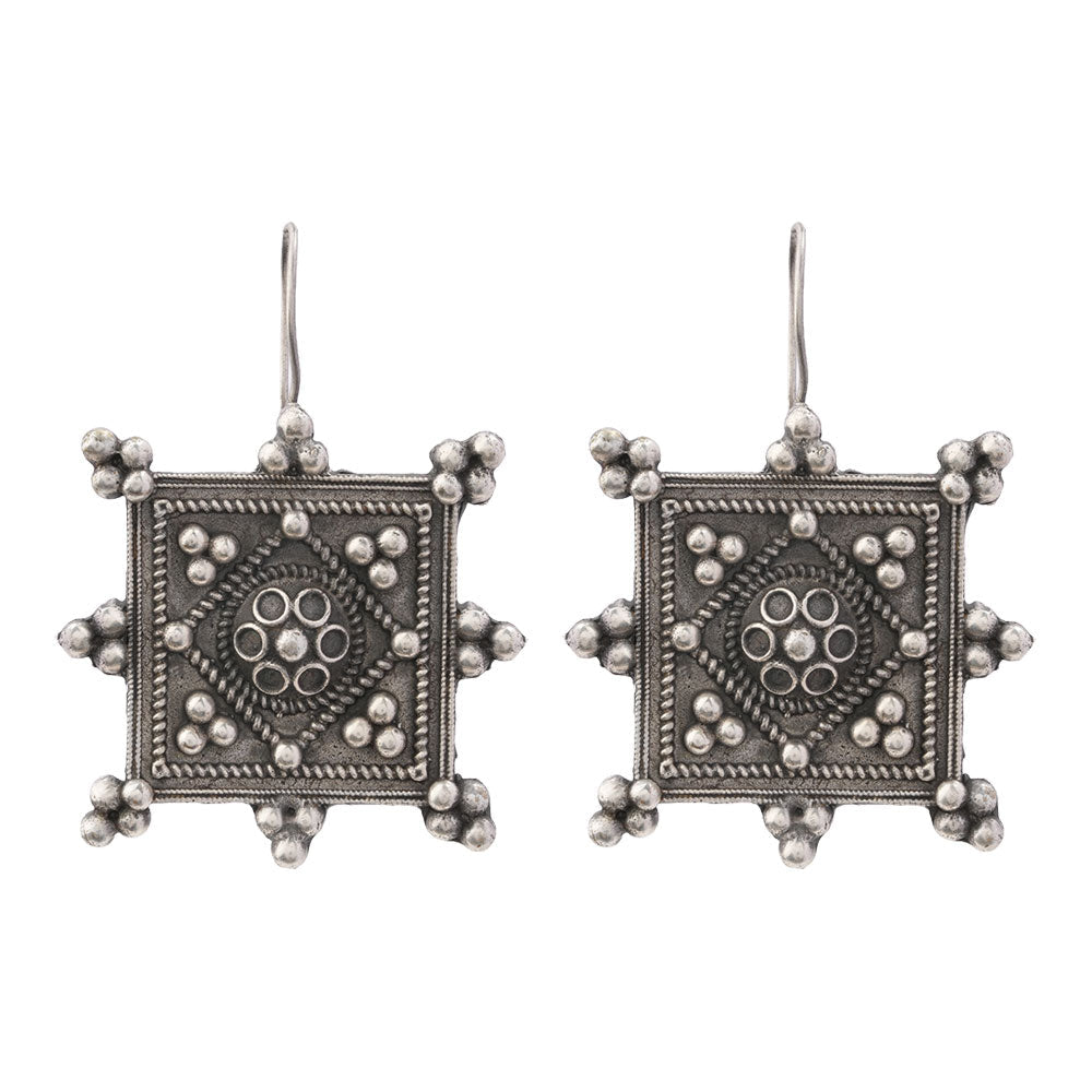 Hirakriti- Silver Brass oxidised dangler earrings