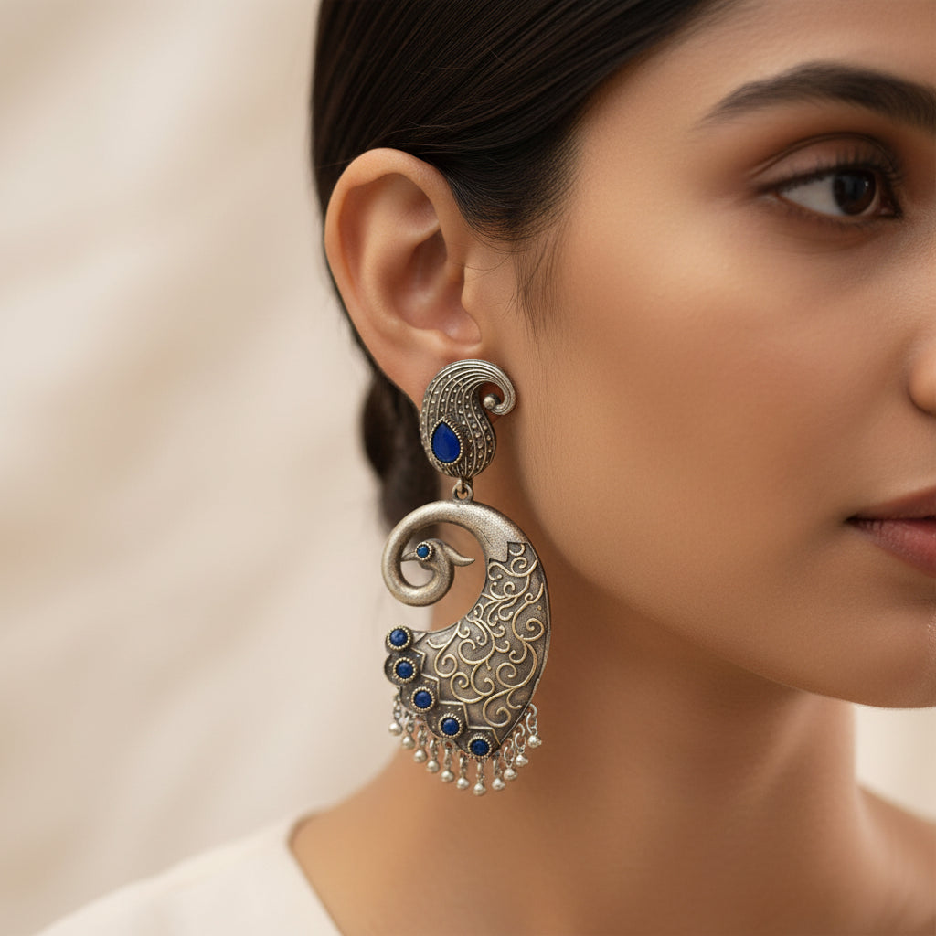 Amarakriti- Silver Brass Oxidised dangler earrings