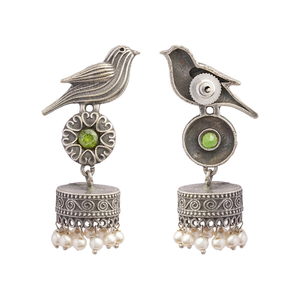 Chakori- Silver Brass Oxidised Jhumka Earrings(Yellow)