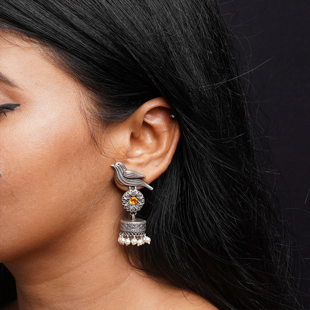 Chakori- Silver Brass Oxidised Jhumka Earrings(Golden)