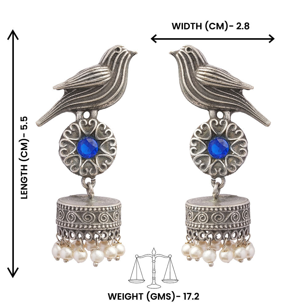 Chakori- Silver Brass Oxidised Jhumka Earrings( Blue)