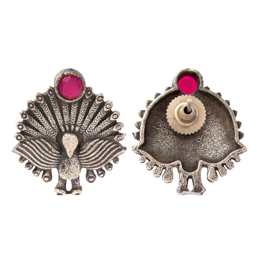 Pakshi- Silver oxidised Stone-Studded stud earrings