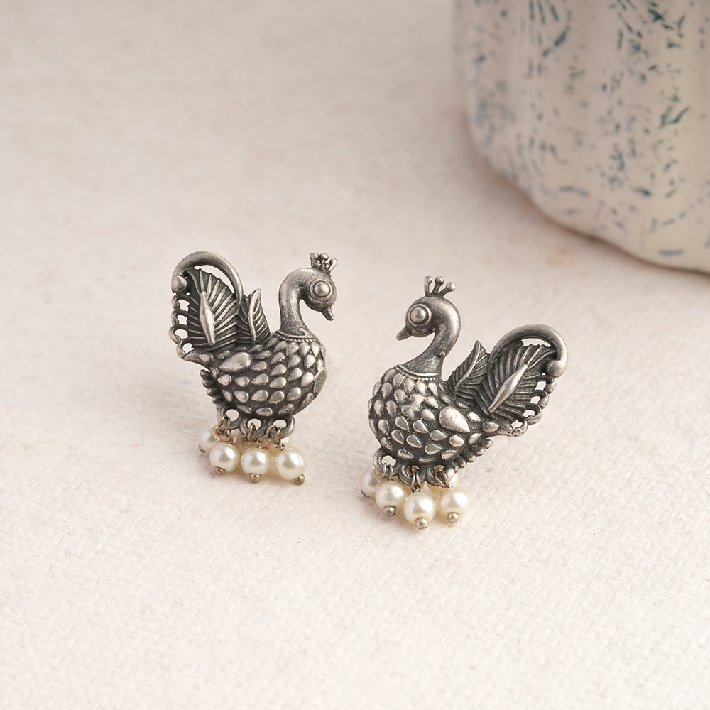 MotiMayur- Silver Brass Pearl Stud earrings