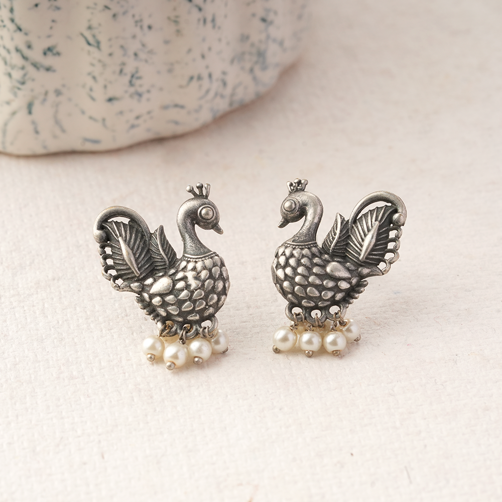 MotiMayur- Silver Brass Pearl Stud earrings