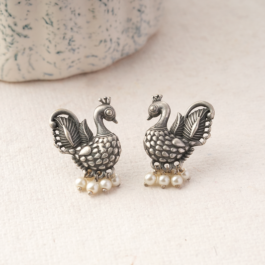 MotiMayur- Silver Brass Pearl Stud earrings