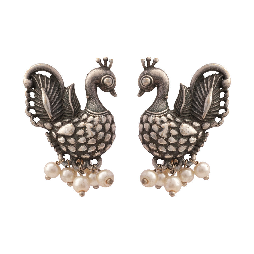 MotiMayur- Silver Brass Pearl Stud earrings