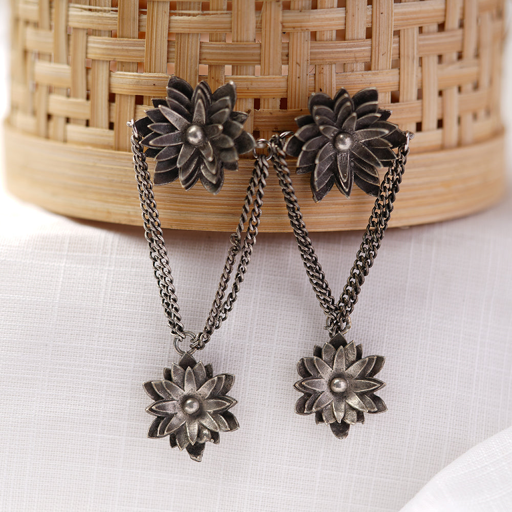 kamala- Silver Brass Oxidised dangler earrings