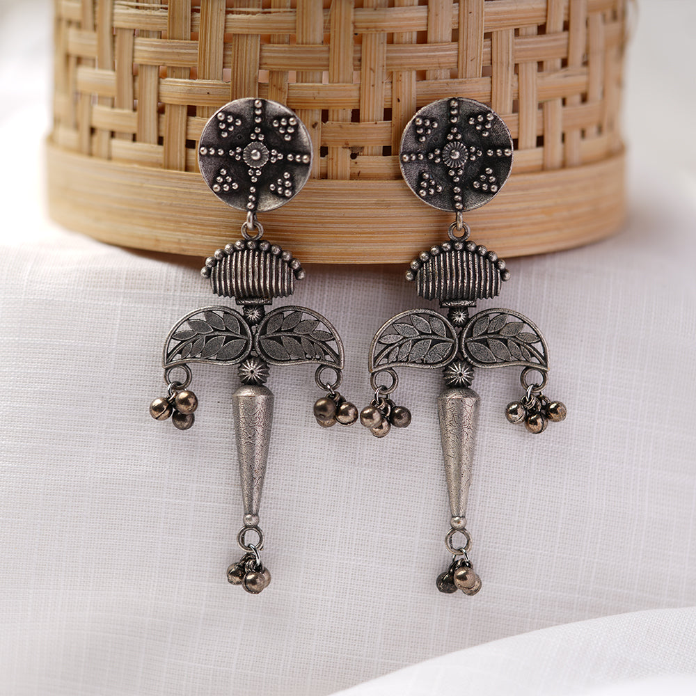 Patrapank- Silver Brass Oxidised dangler earrings