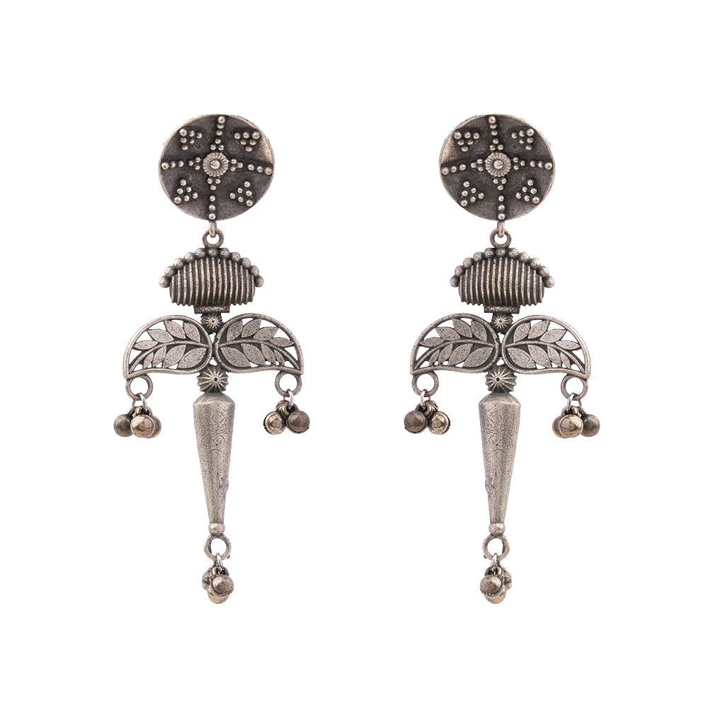 Patrapank- Silver Brass Oxidised dangler earrings
