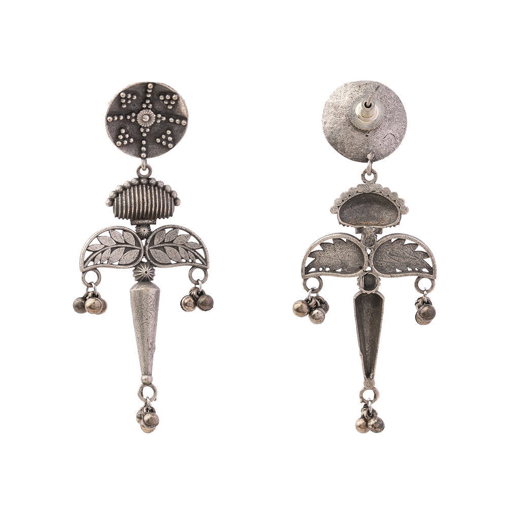 Patrapank- Silver Brass Oxidised dangler earrings