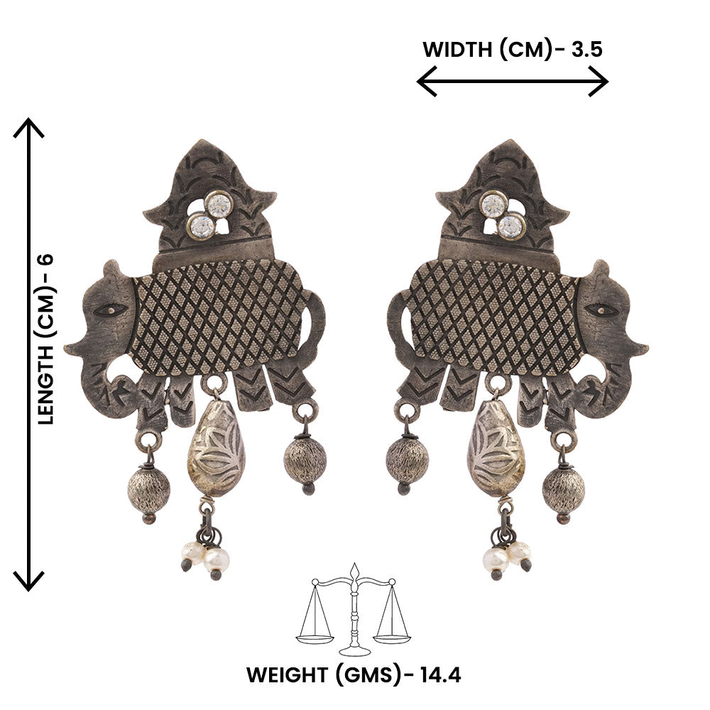 Gajmukhi- Silver Brass Pearl dangler earrings