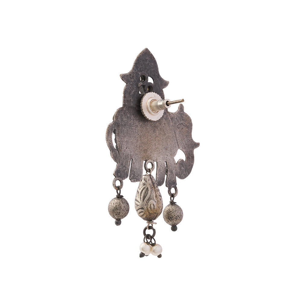 Gajmukhi- Silver Brass Pearl dangler earrings