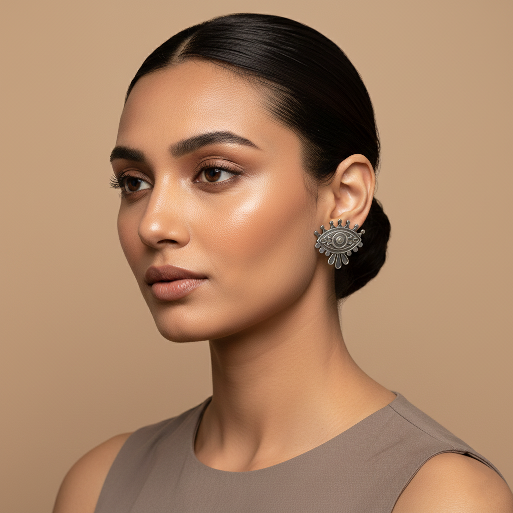Naina- Silver Brass Oxidised stud earrings