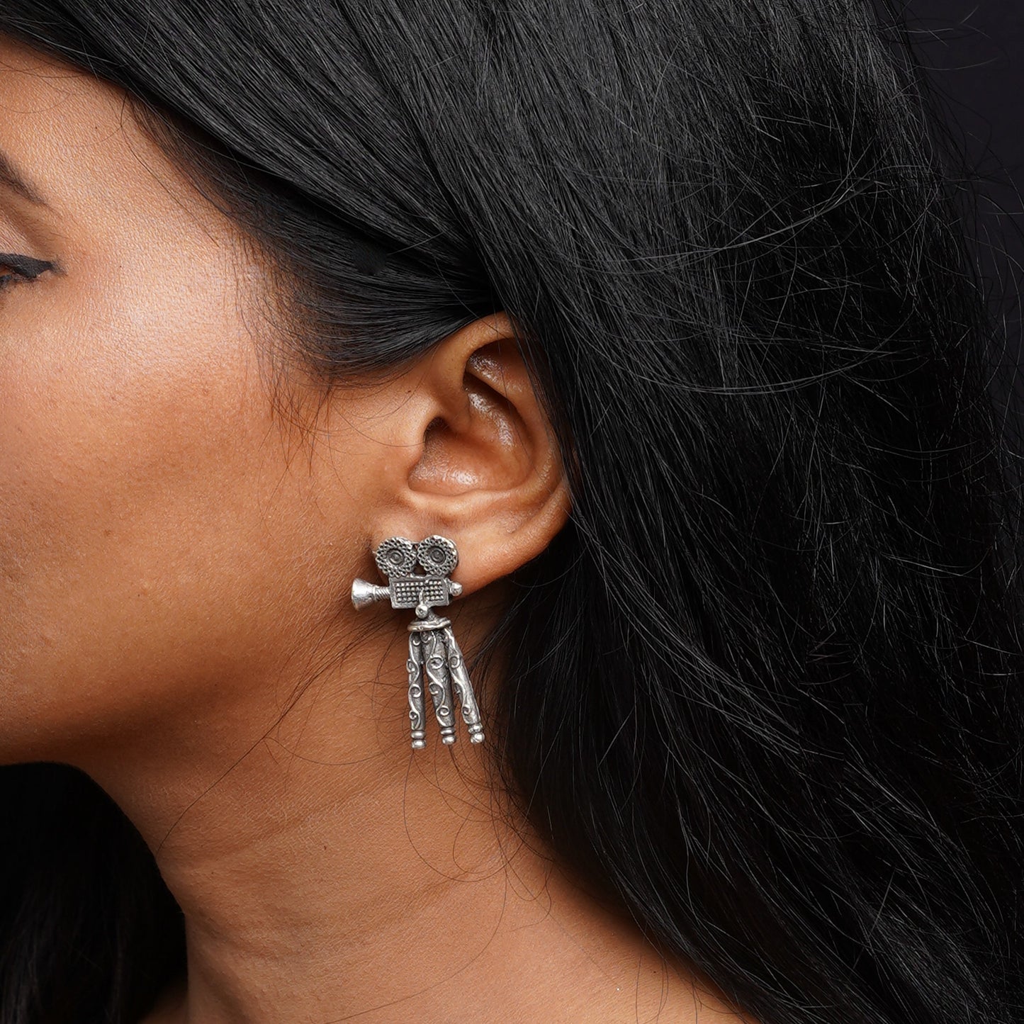 Tasveer- Silver Brass oxidised stud earrings