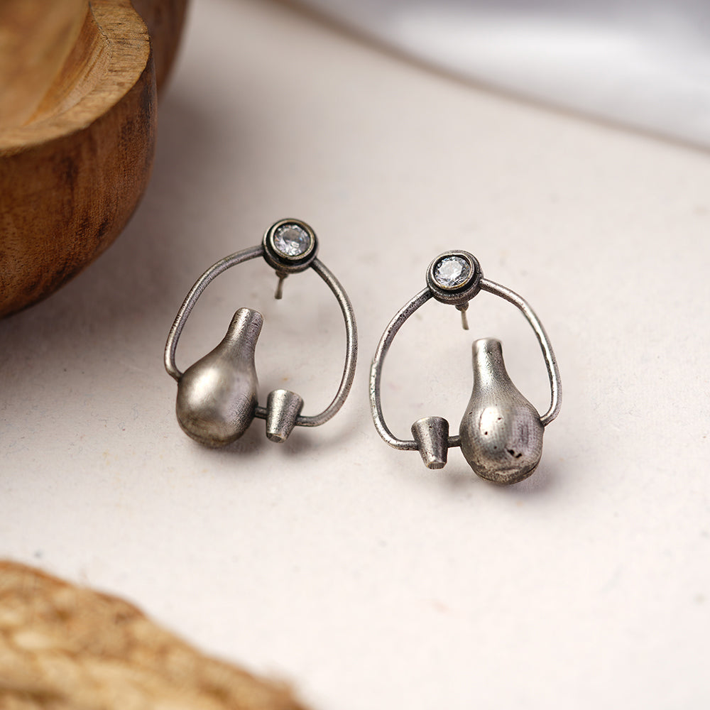 Panghat- Silver Brass oxidised stud earrings