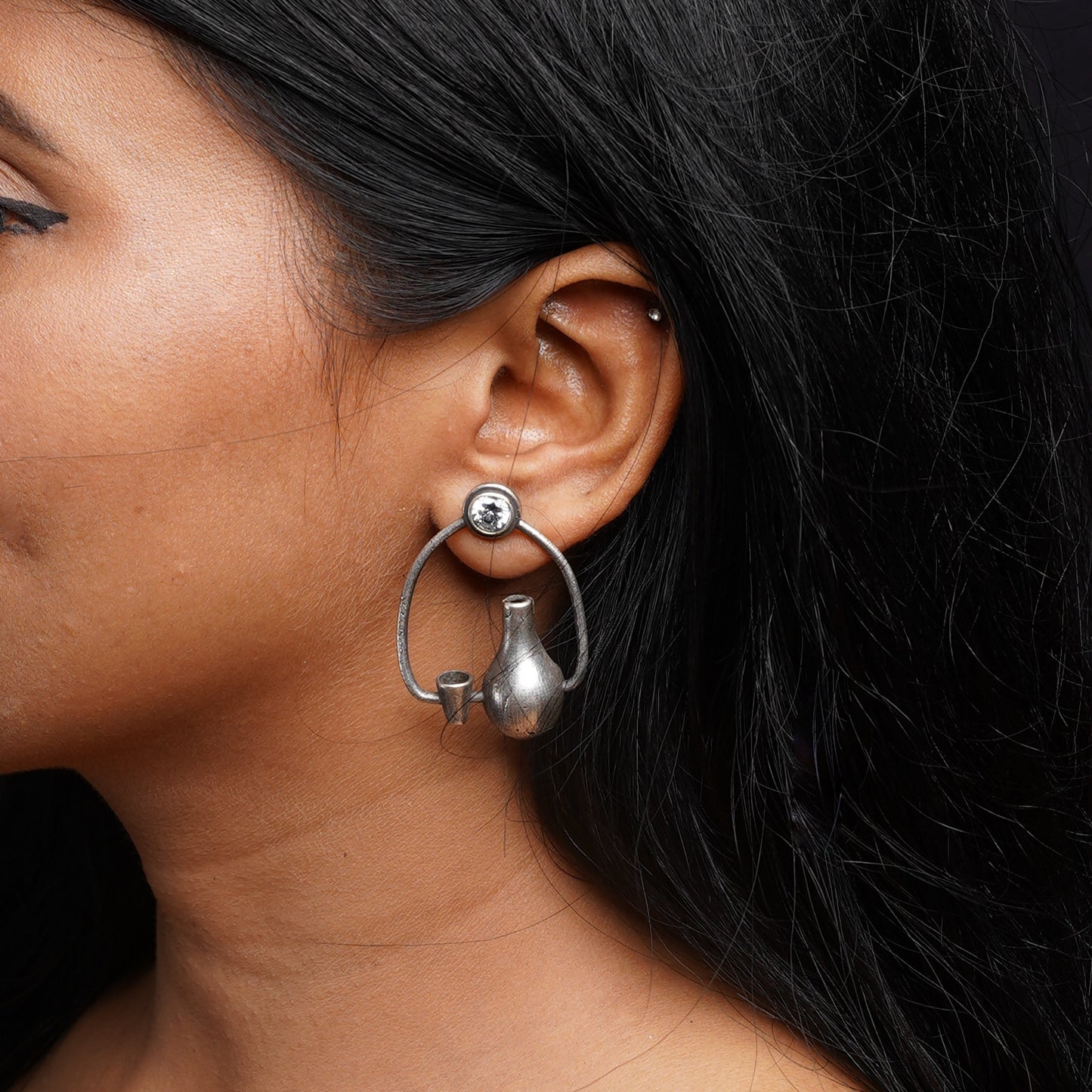 Panghat- Silver Brass oxidised stud earrings