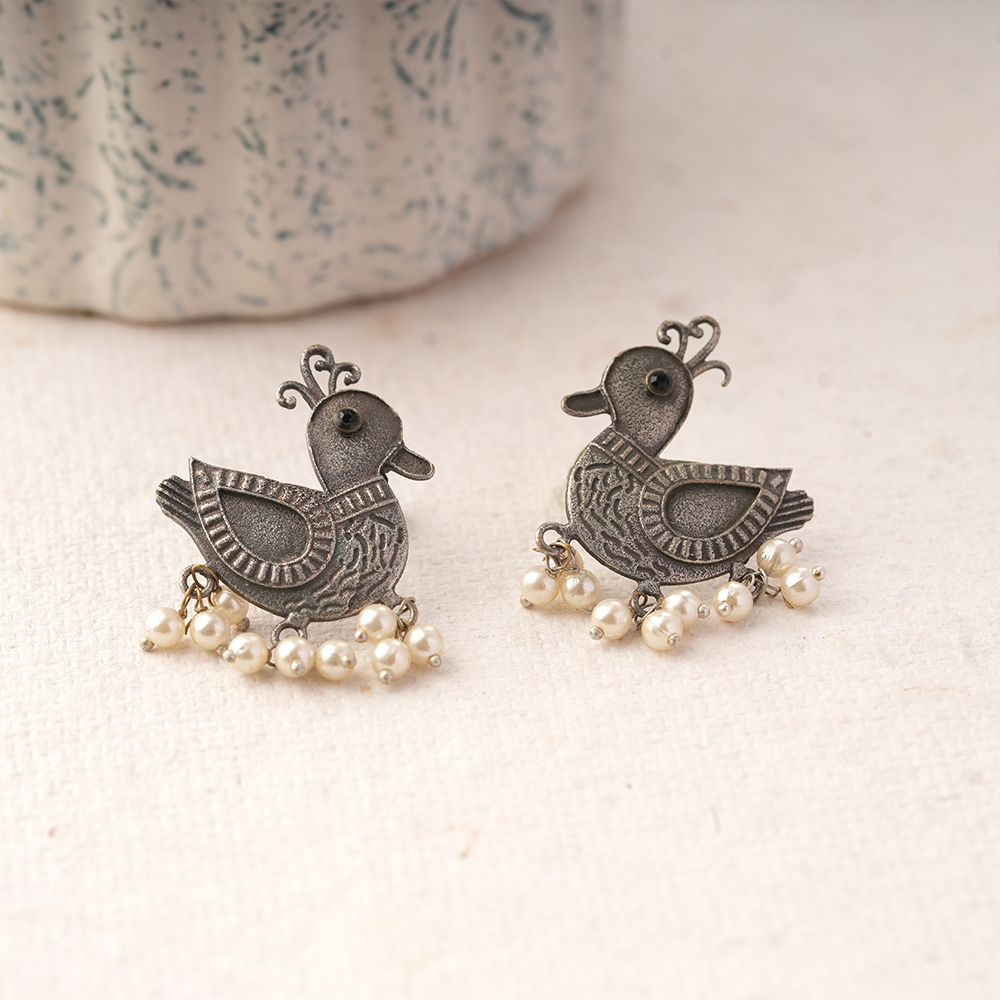 Rajhans- Silver Brass Pearl stud earrings