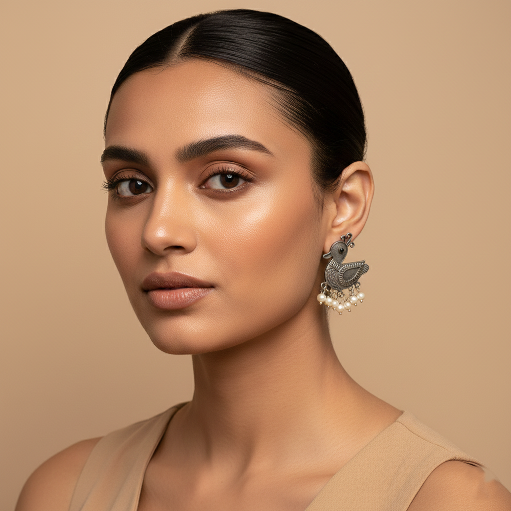 Rajhans- Silver Brass Pearl stud earrings