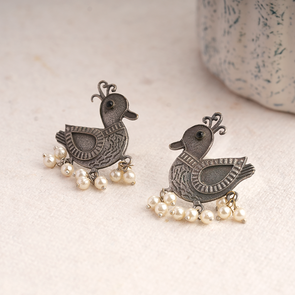 Rajhans- Silver Brass Pearl stud earrings