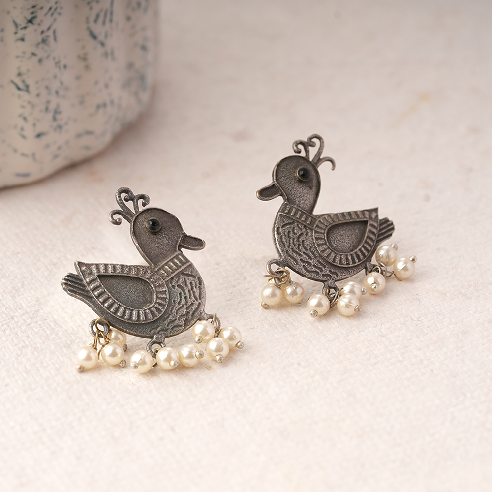 Rajhans- Silver Brass Pearl stud earrings
