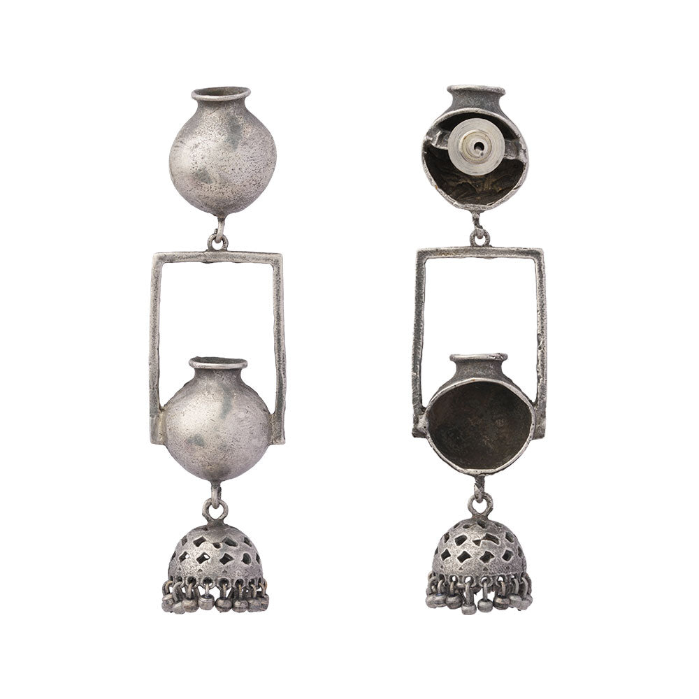 Mridghat- Silver Brass Oxidised Jhumka Earrings