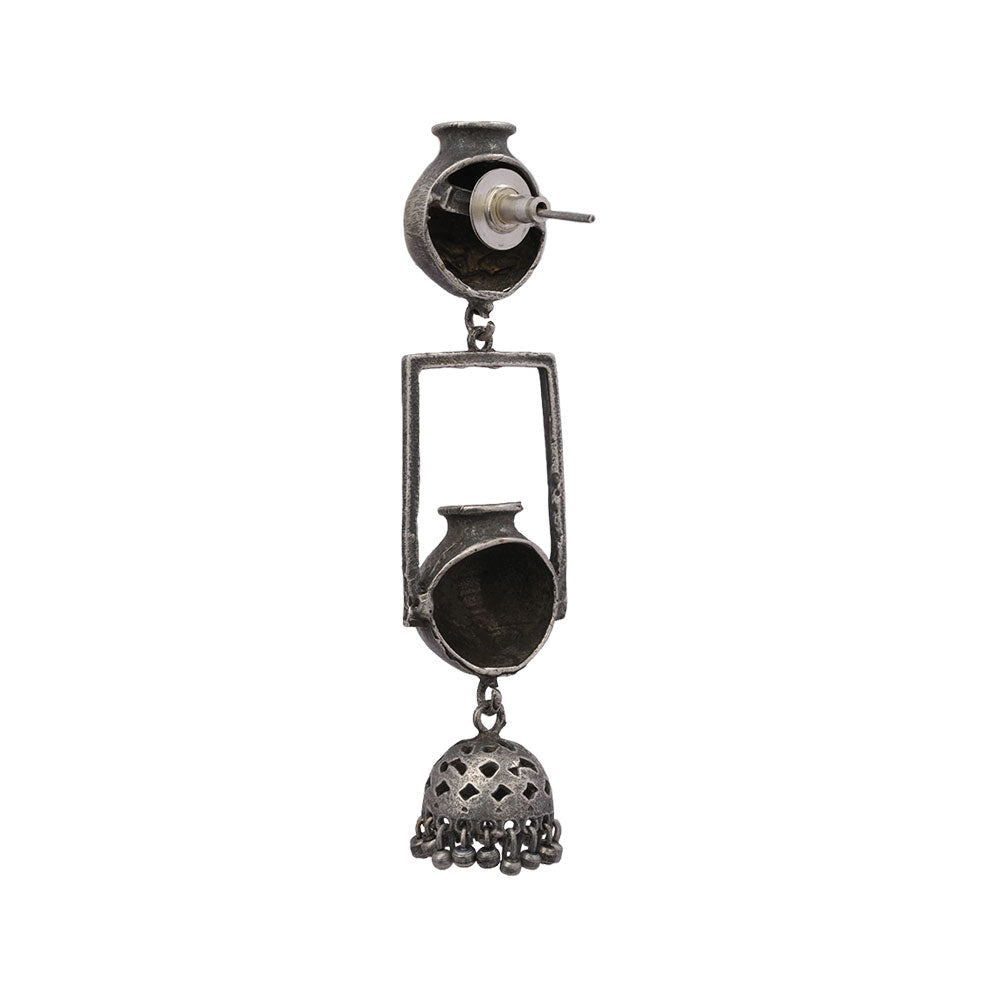Mridghat- Silver Brass Oxidised Jhumka Earrings
