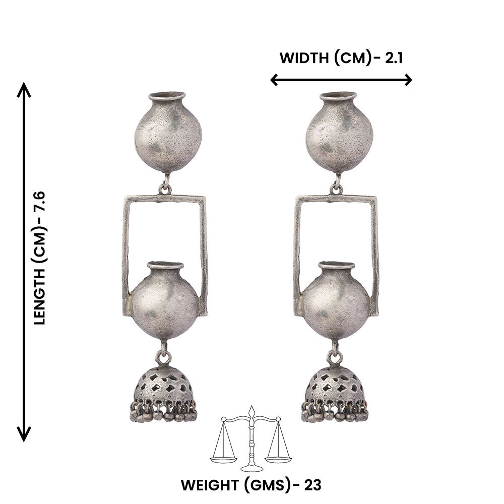 Mridghat- Silver Brass Oxidised Jhumka Earrings