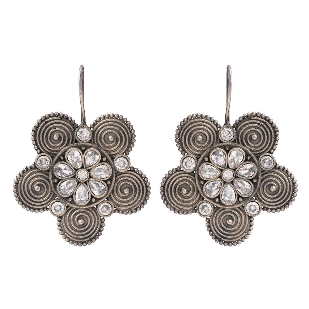Padmavalli- Silver Brass Oxidised dangler earrings(White)