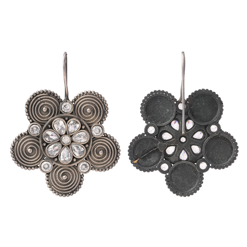 Padmavalli- Silver Brass Oxidised dangler earrings(White)