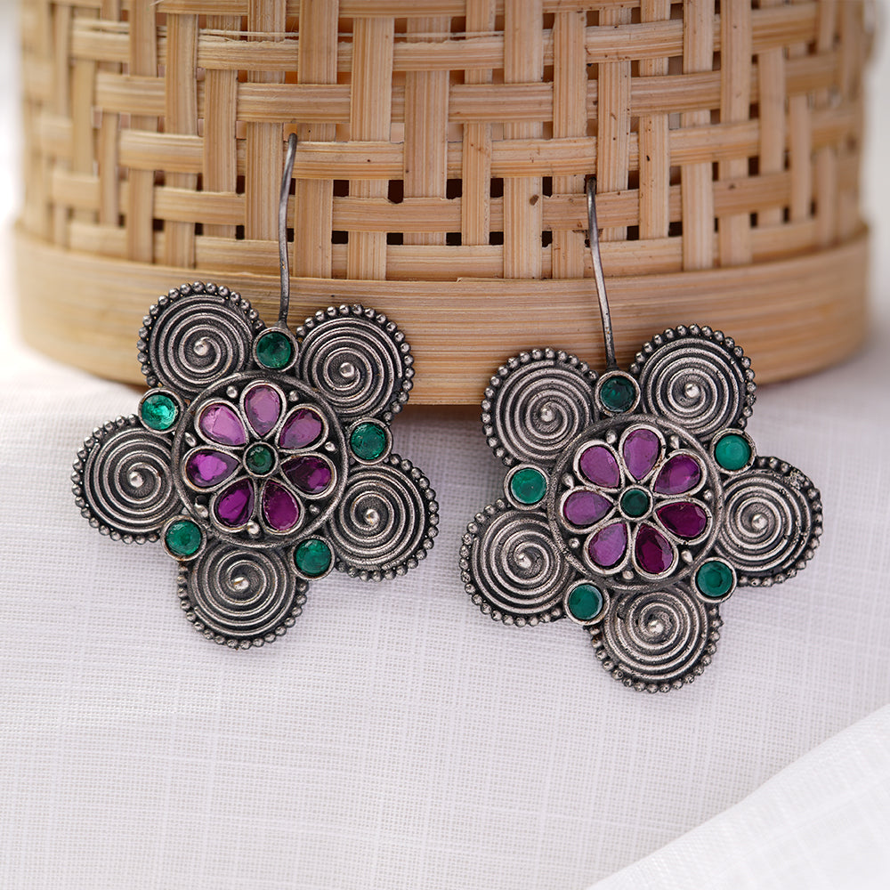 Padmavalli- Silver Brass Oxidised dangler earrings(Multicolored)