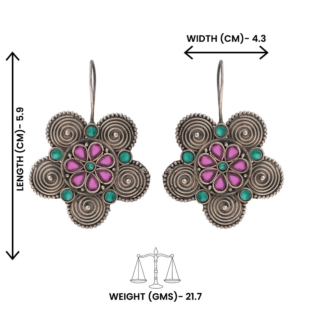 Padmavalli- Silver Brass Oxidised dangler earrings(Multicolored)