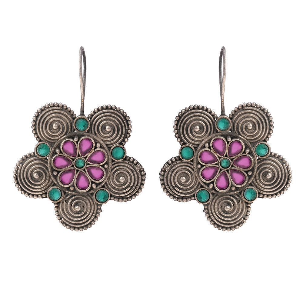 Padmavalli- Silver Brass Oxidised dangler earrings(Multicolored)