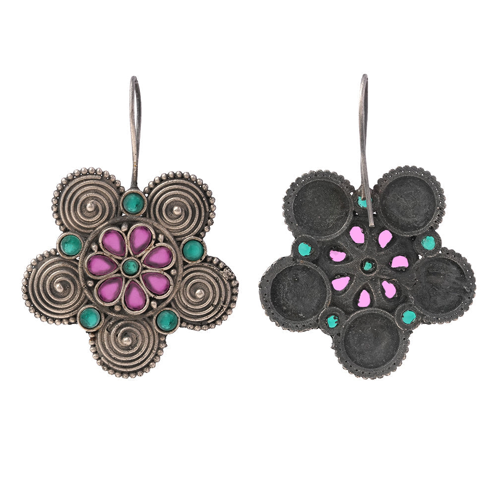 Padmavalli- Silver Brass Oxidised dangler earrings(Multicolored)