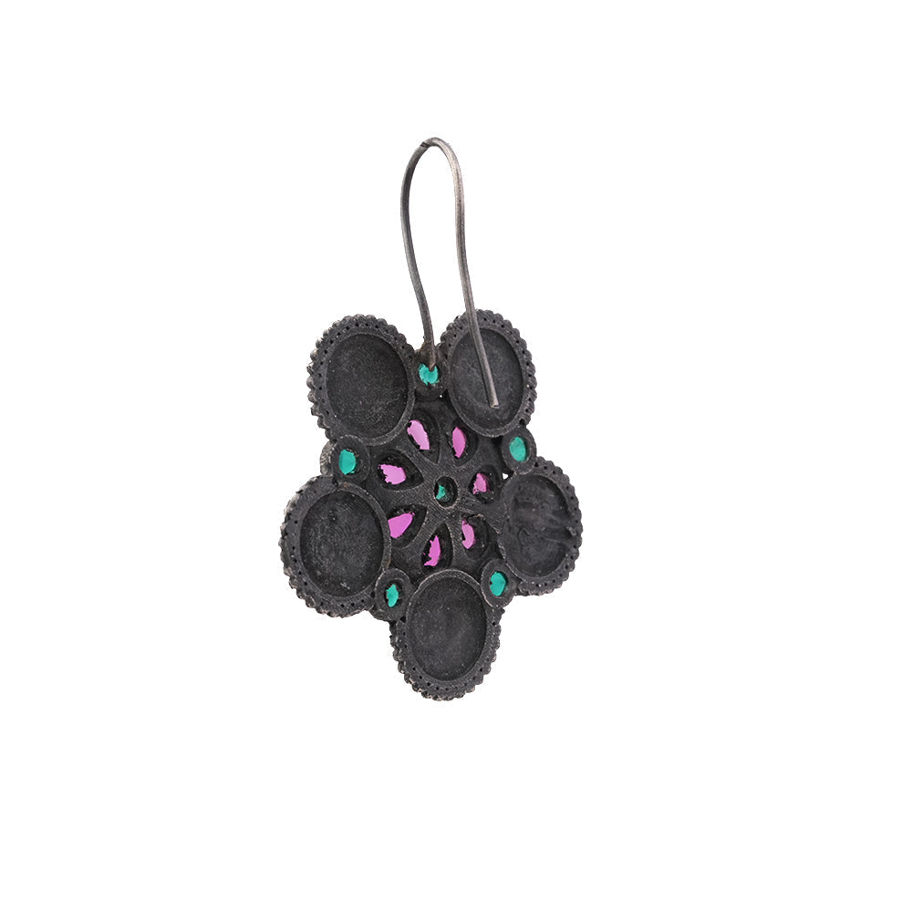 Padmavalli- Silver Brass Oxidised dangler earrings(Multicolored)