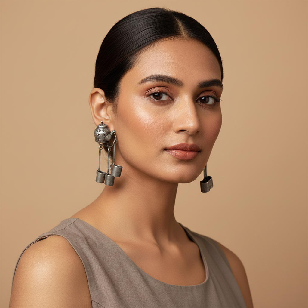 Chuski- Silver Brass Oxidised dangler earrings