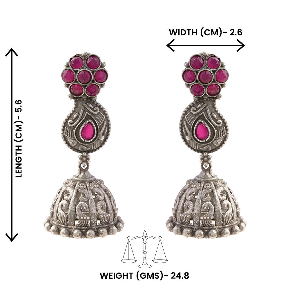 Kamini- Silver Brass Oxidised Jhumka earrings