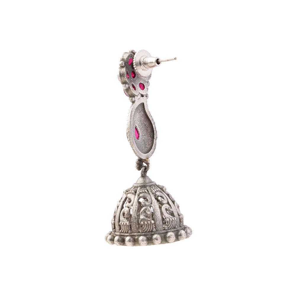 Kamini- Silver Brass Oxidised Jhumka earrings