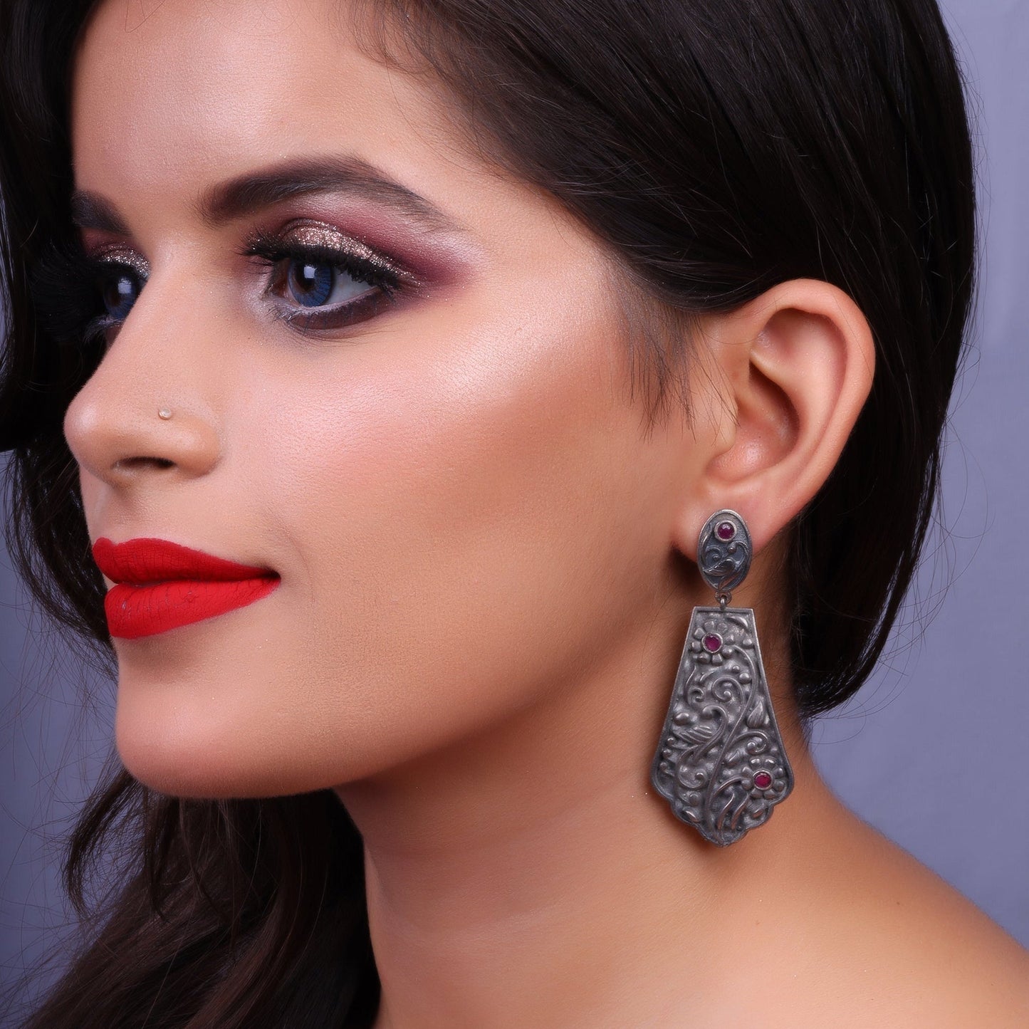 Shyamalika- Silver Brass Oxidised dangler earrings
