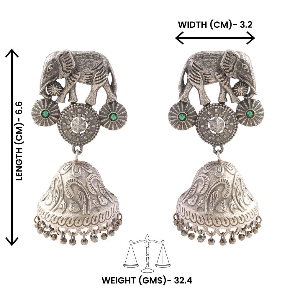 Hastini- Silver Brass Oxidised Jhumka earrings