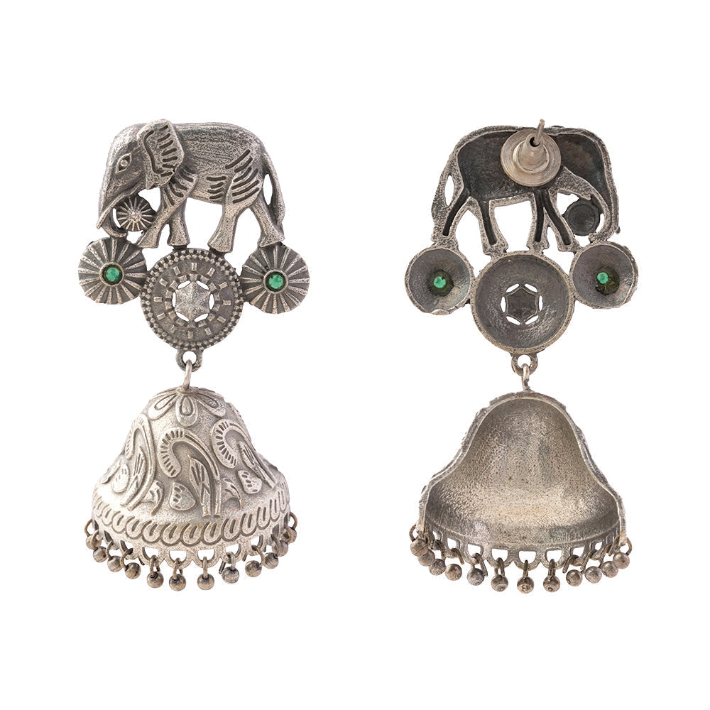 Hastini- Silver Brass Oxidised Jhumka earrings